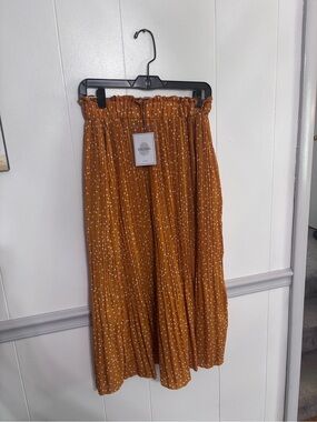 Exhura Rust Polka Dot Midi Skirt with Smocked Waist